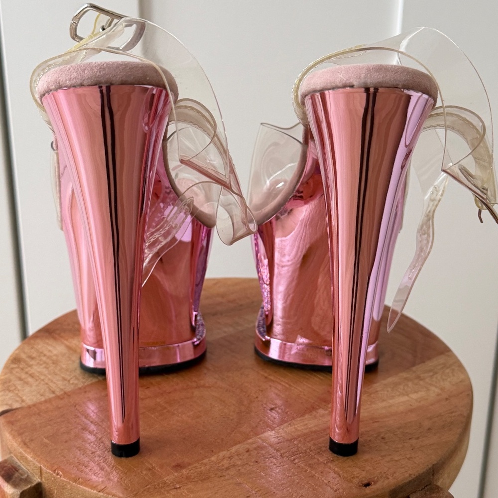 New - No Box - Pleaser Sparkling Chrome Pink Platform Heels - Size 5 - Picture 5 of 6